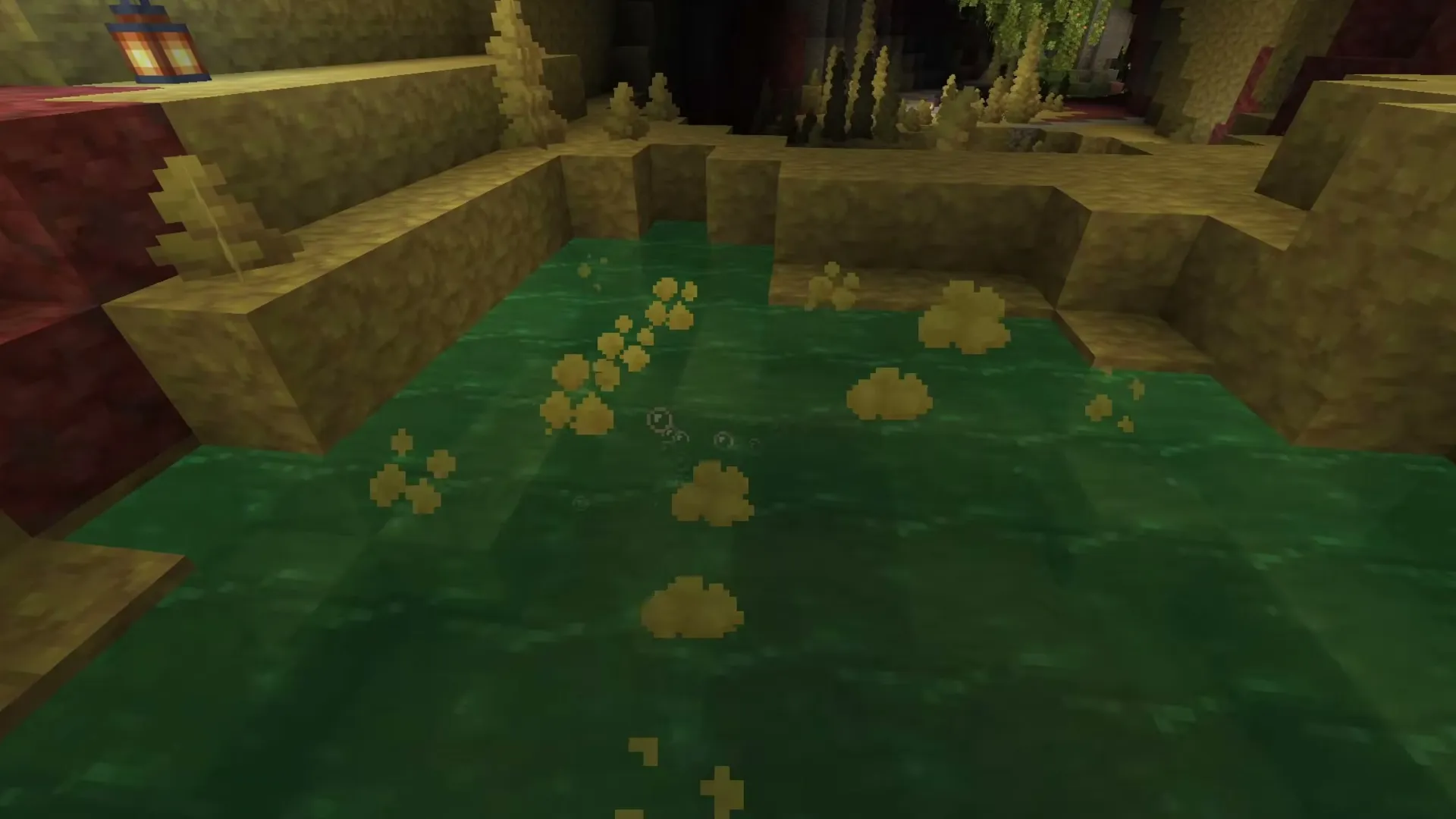 A sulfur pool: the water bubbles over potent sulfur
