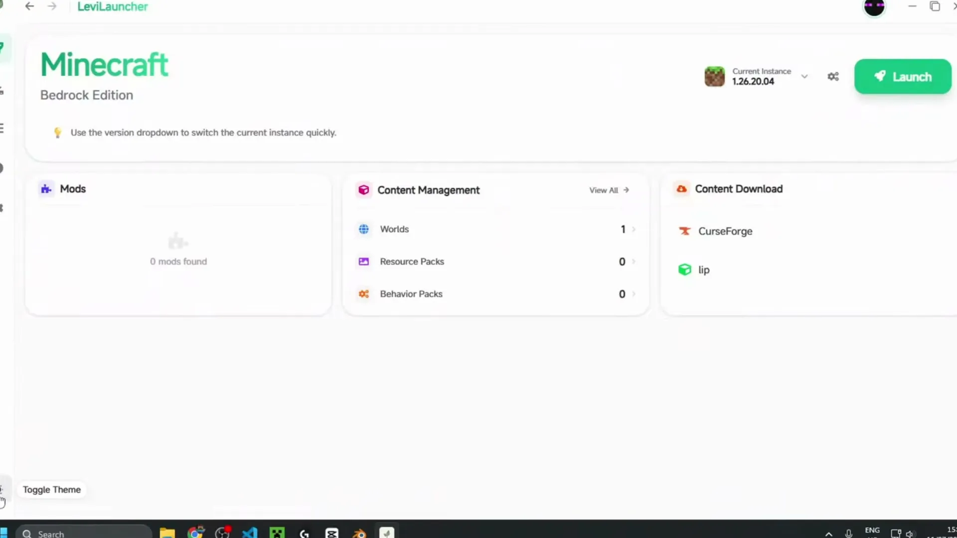 LeviLauncher on first start, in the light theme
