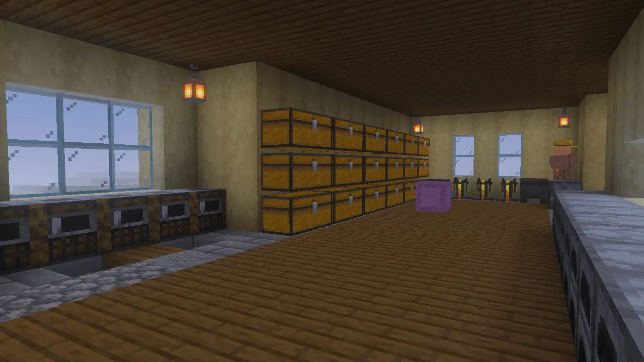 1500 Days Hardcore Survival World: Inside room with chests and windows
