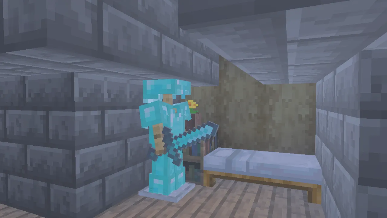 1500 Days Hardcore Survival World: Player in diamond armor holding sword