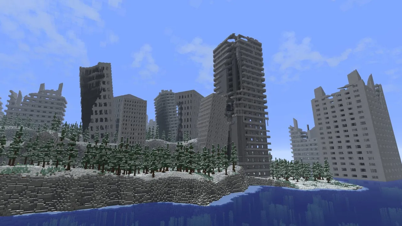 Abandoned City map: Snowy island with a full city of empty buildings