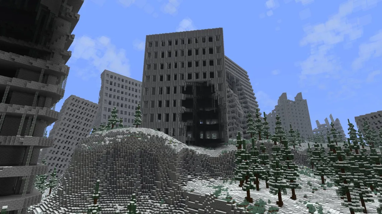 Abandoned City map: Snowy island with tall buildings