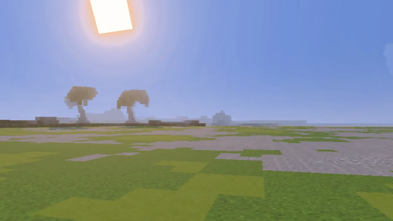 Amixi Practice map: Sun over grassy field with trees