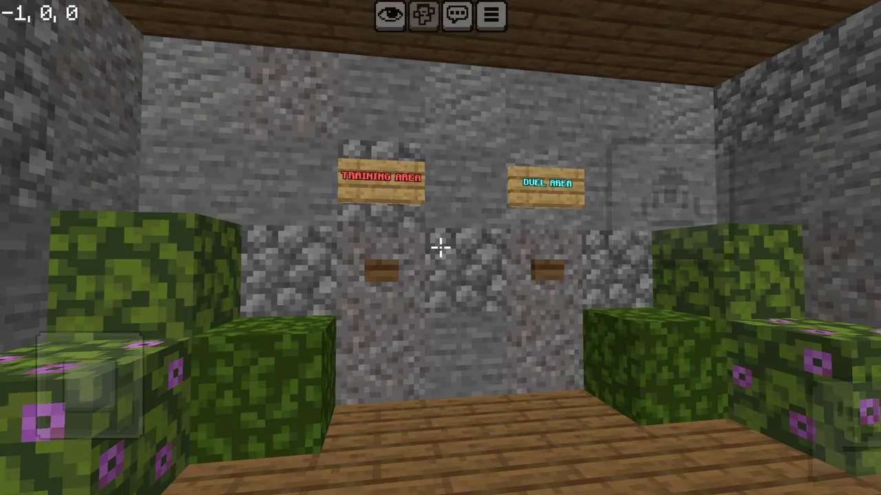 Baku's YouTuber Kit PvP map: Arena with signs and flower blocks