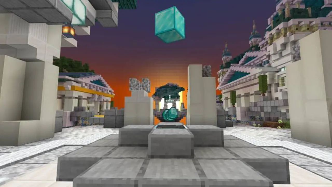 Bedwars Mini-Game map: City portal with floating diamond block