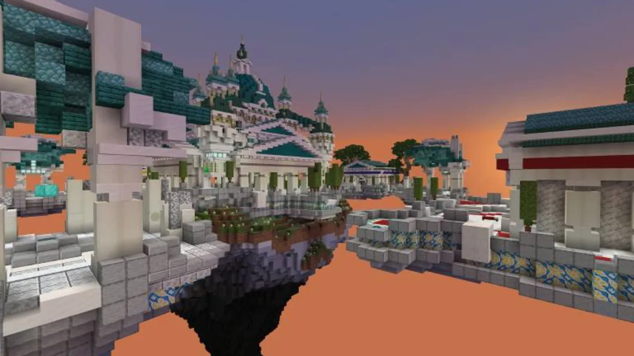 Bedwars Mini-Game map: Floating castle with water below