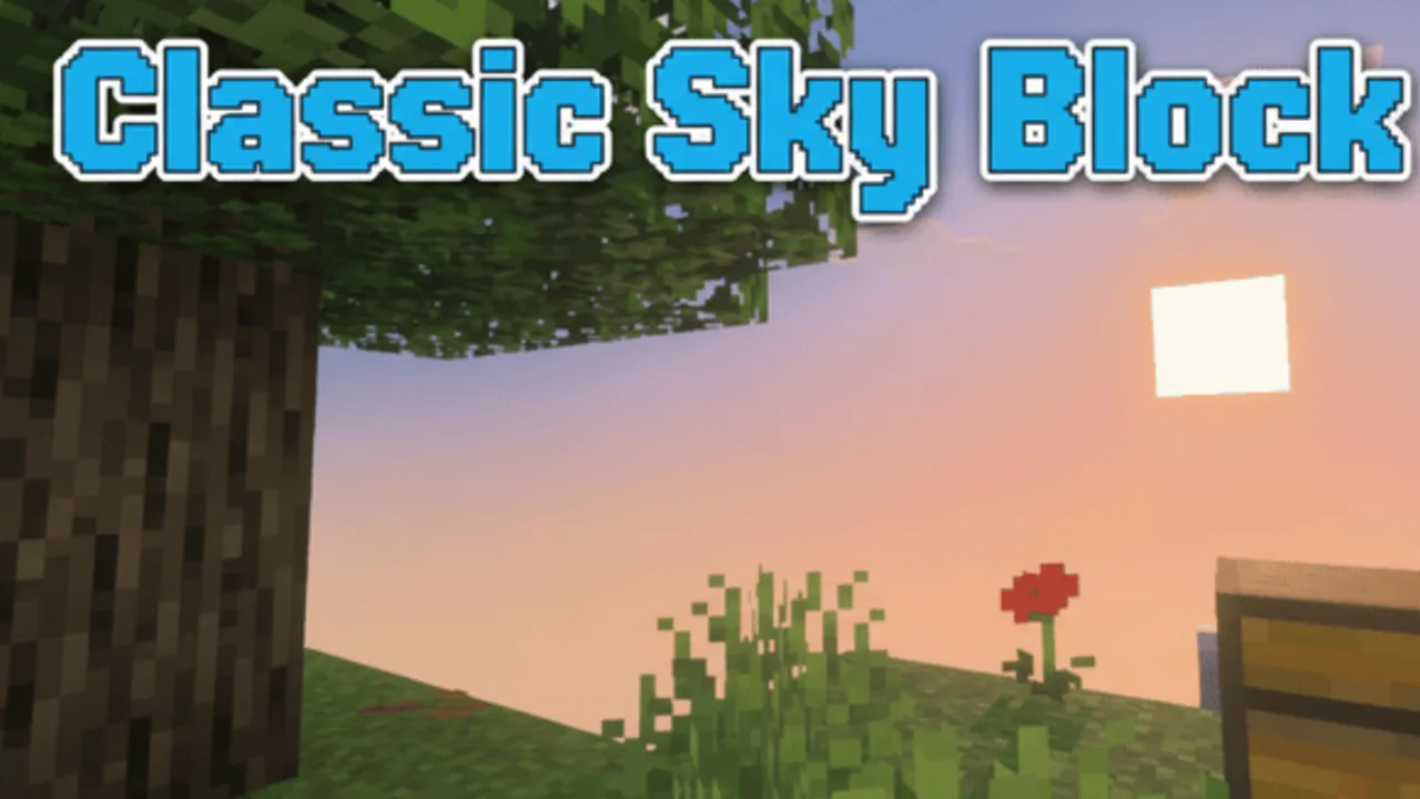 Classic Sky Block map for Minecraft PE: Tree with red flower in sky block world