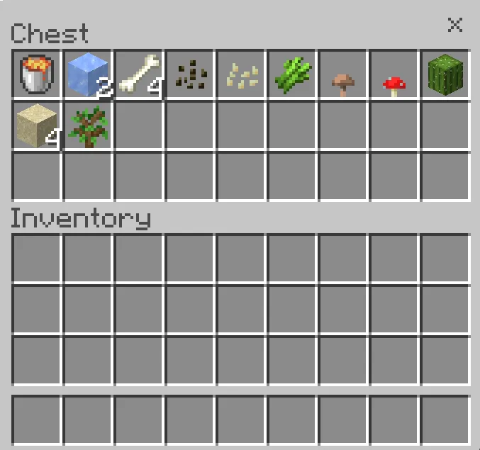 Classic Sky Block map: Chest with items and inventory