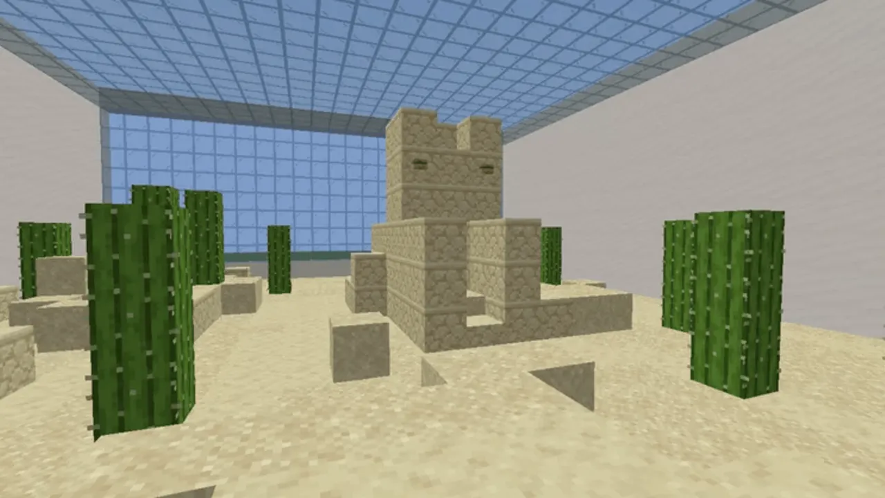 Find The Button map: Desert temple with cacti and stone blocks