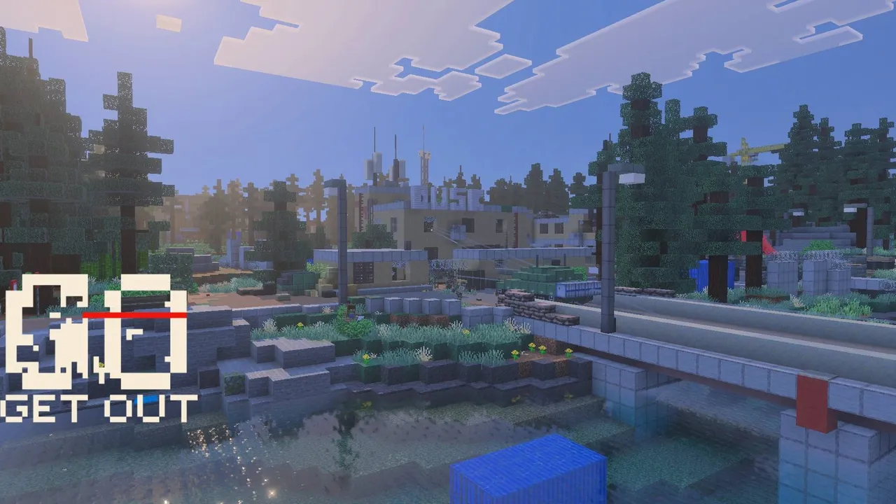 GO - Get Out map: Bridge over water with trees and buildings