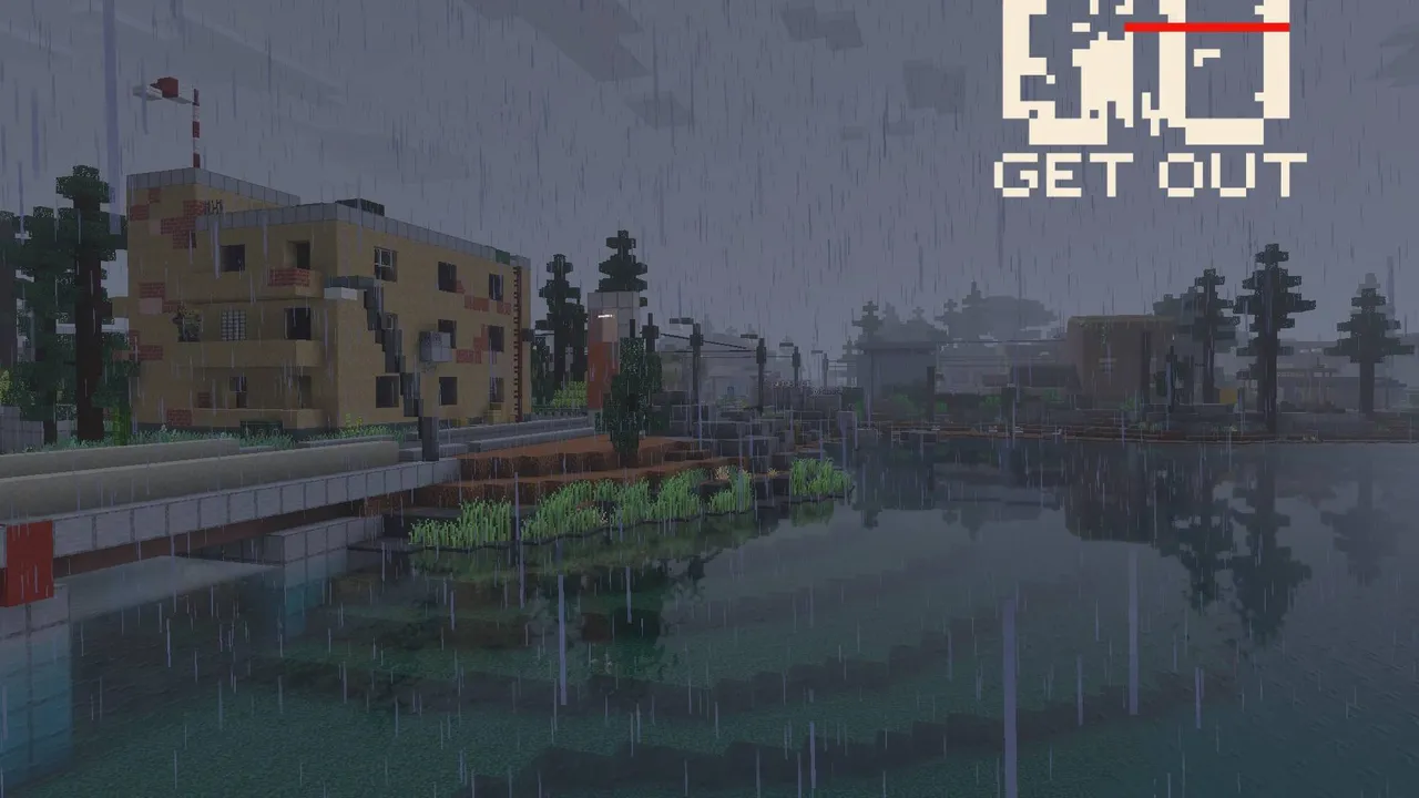 GO - Get Out map: Rainy scene with buildings and water