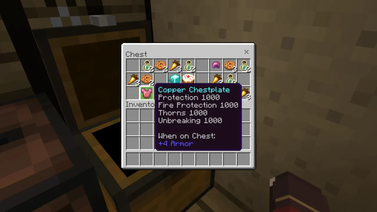 Hacker Tools map: Copper chestplate with stats shown