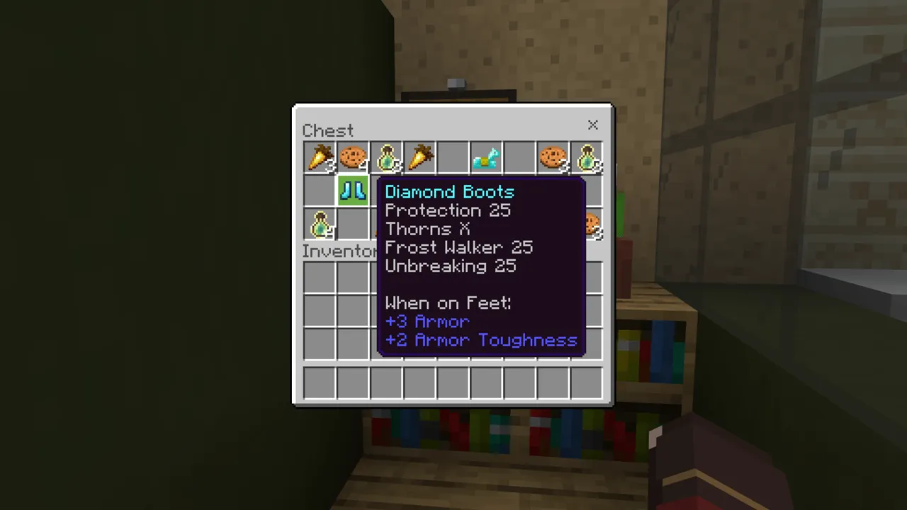 Hacker Tools map: Diamond boots with stats shown