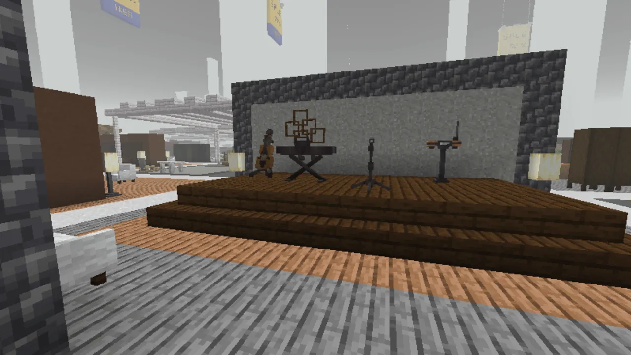 Ikea 3008 map: Stage with musical instruments and a big TV