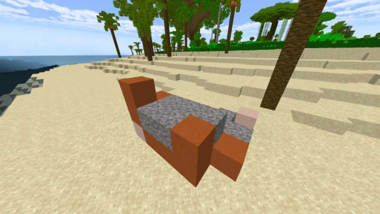 Island Survival with 30 Trial Chambers map: Beach with stone structure and palm trees