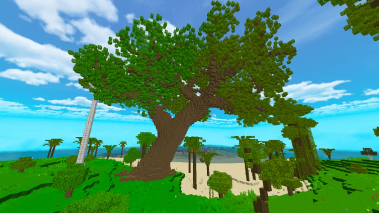 Island Survival with 30 Trial Chambers map: Big tree on a beach with ocean and sky