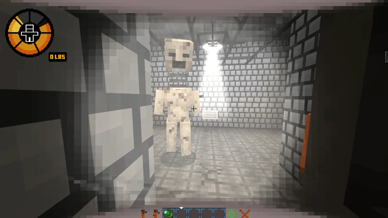 LethalCraft map: Player facing a monster in a stone room