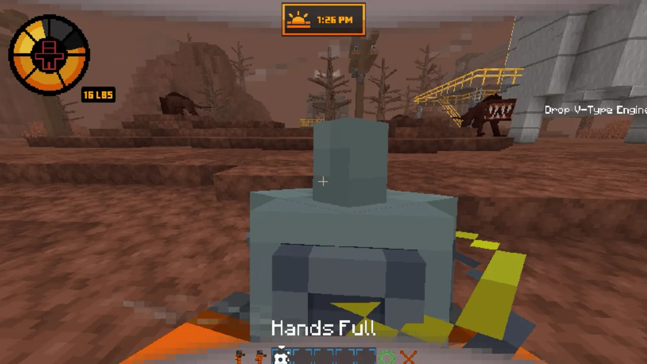 LethalCraft map: Player holding a heavy object in a desert area