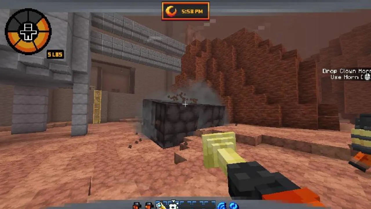 LethalCraft map: Player holding clown horn in desert area