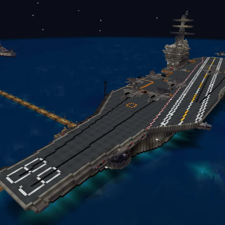 Little Land SMP map: Aircraft carrier on water at night