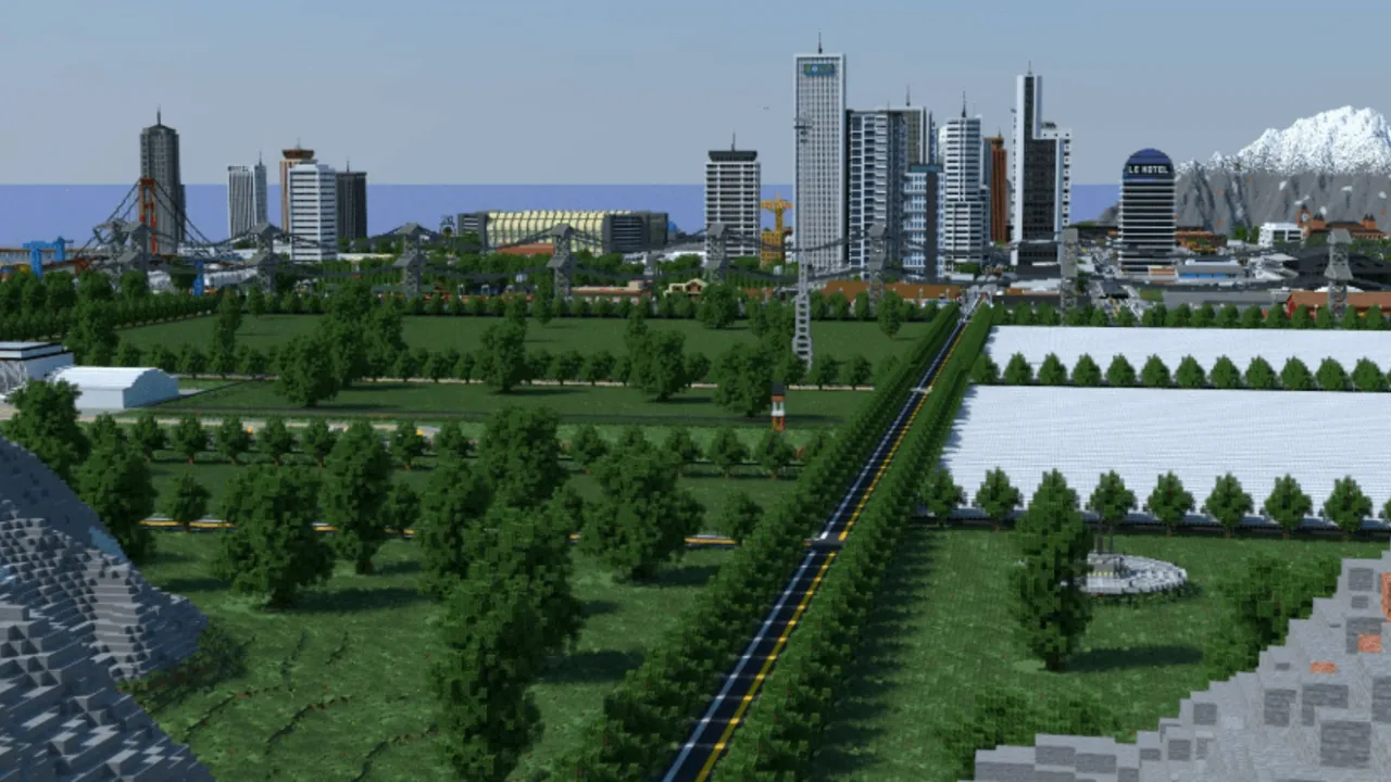 Los Perrito City map: City with tall buildings and green fields