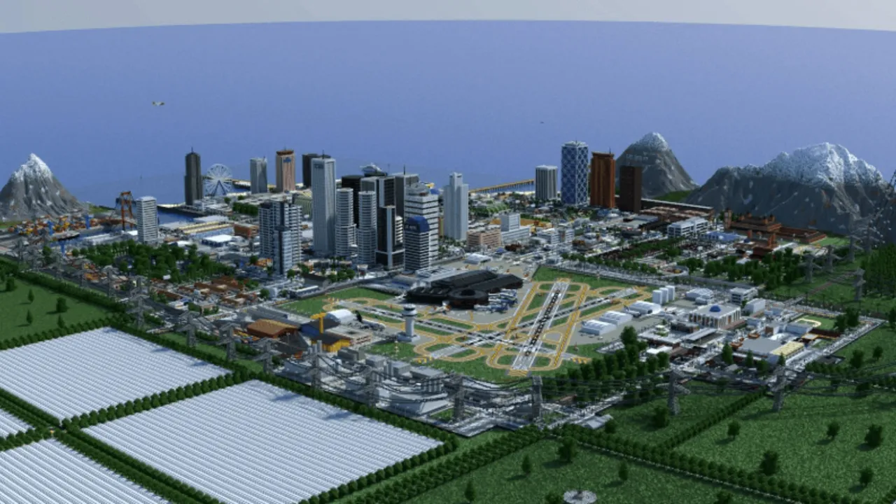 Los Perrito City map: City with tall buildings, factory, farmland, beach