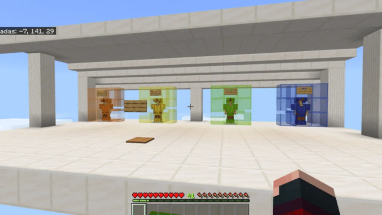 Lucky Block Race by PlasmaSpaceStudios map: Four players in colored cages ready to race