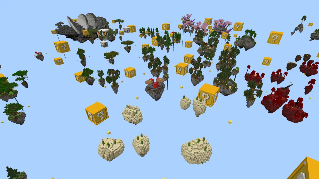 Lucky Sky Block Challenge map: Floating islands with question blocks and red blocks