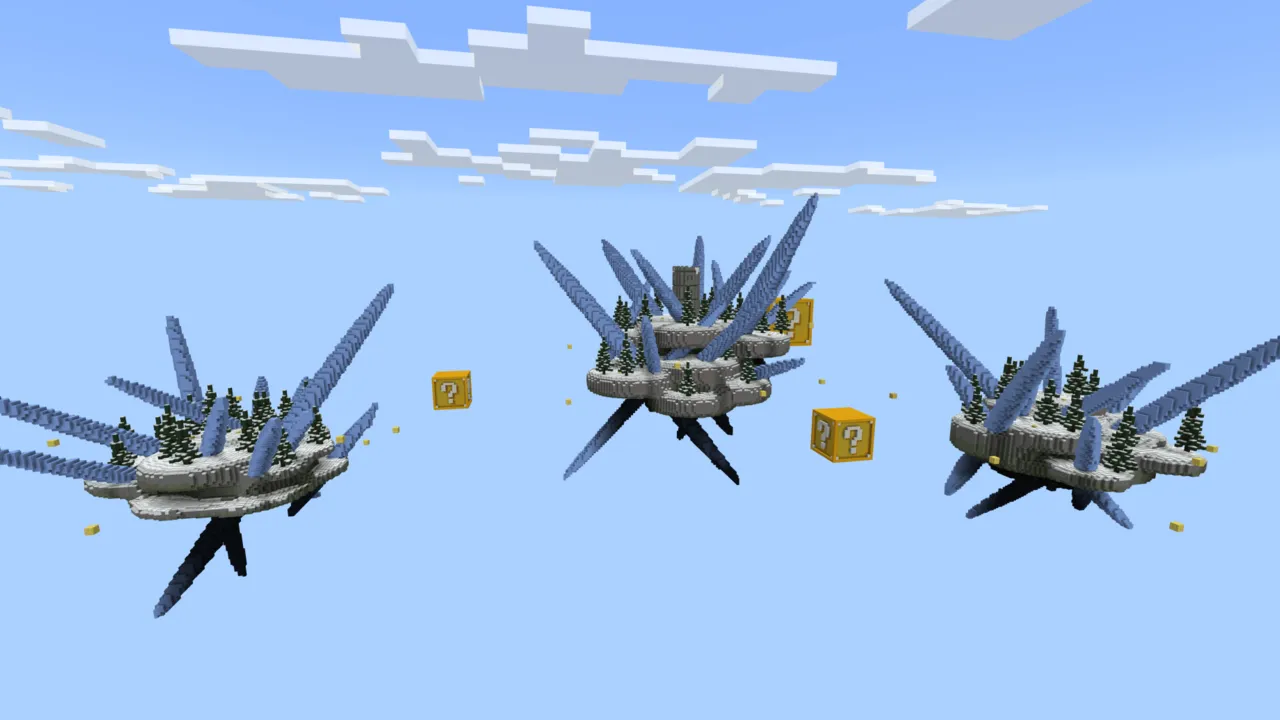 Lucky Sky Block Challenge map: Floating islands with trees and question blocks