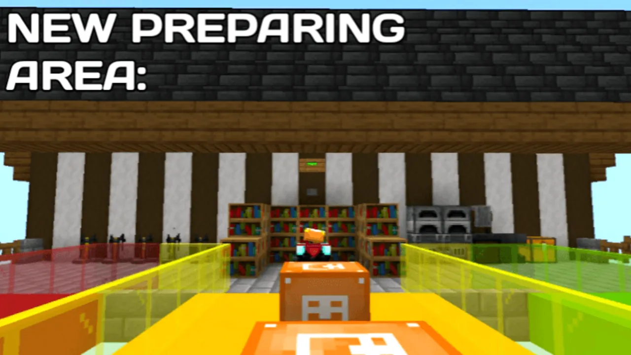 luckyblockrace trio map: New preparing area with bookshelves and blocks