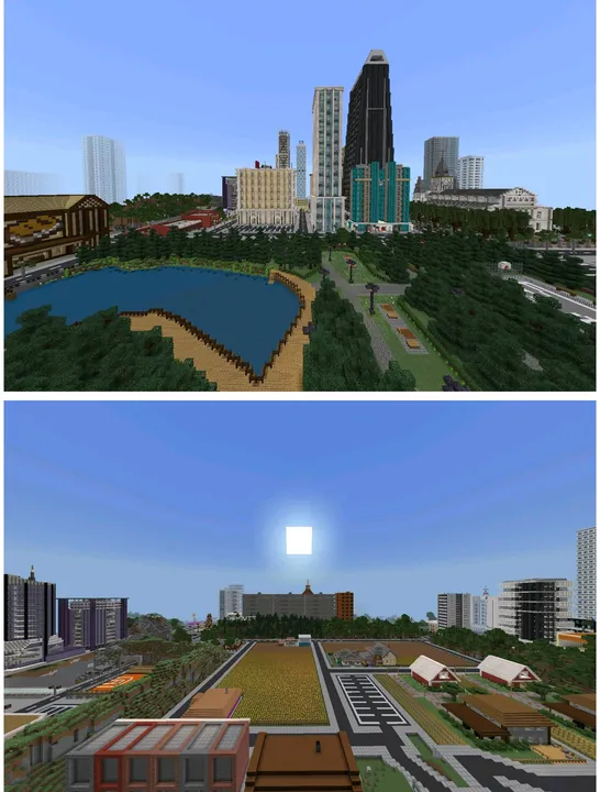 Marvis City map: City with lake and tall buildings