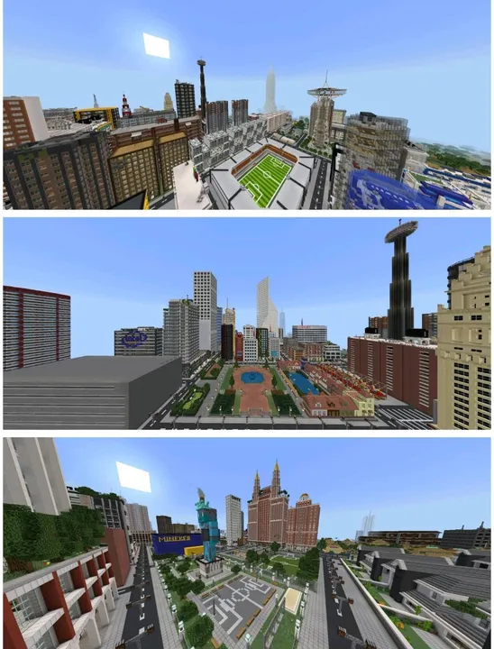 Marvis City map: City with stadium, skyscrapers, and beach