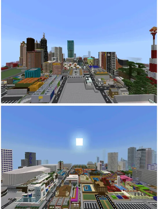 Marvis City map: City with tall buildings and roads