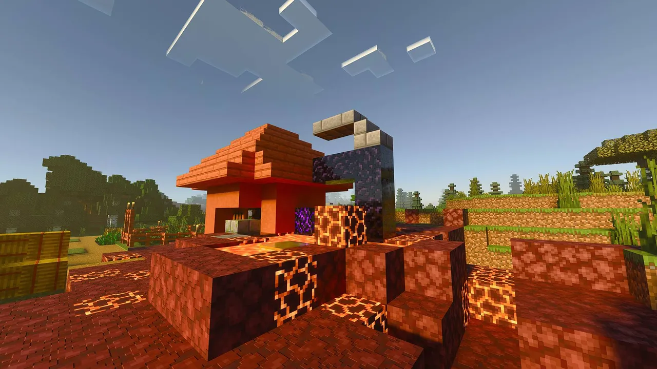 Minecraft Starter House #1 map: House with nether portal and village nearby