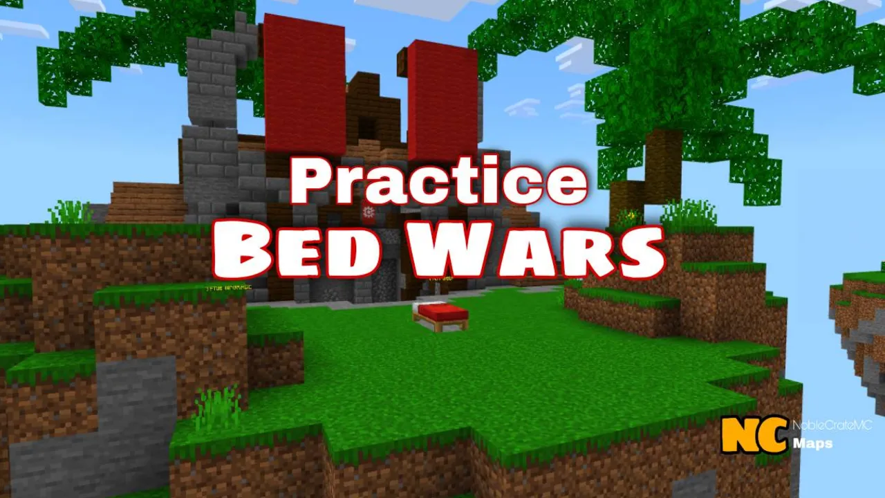 NC Practice Bed Wars map for Minecraft PE: Bed wars arena with floating text rabbit