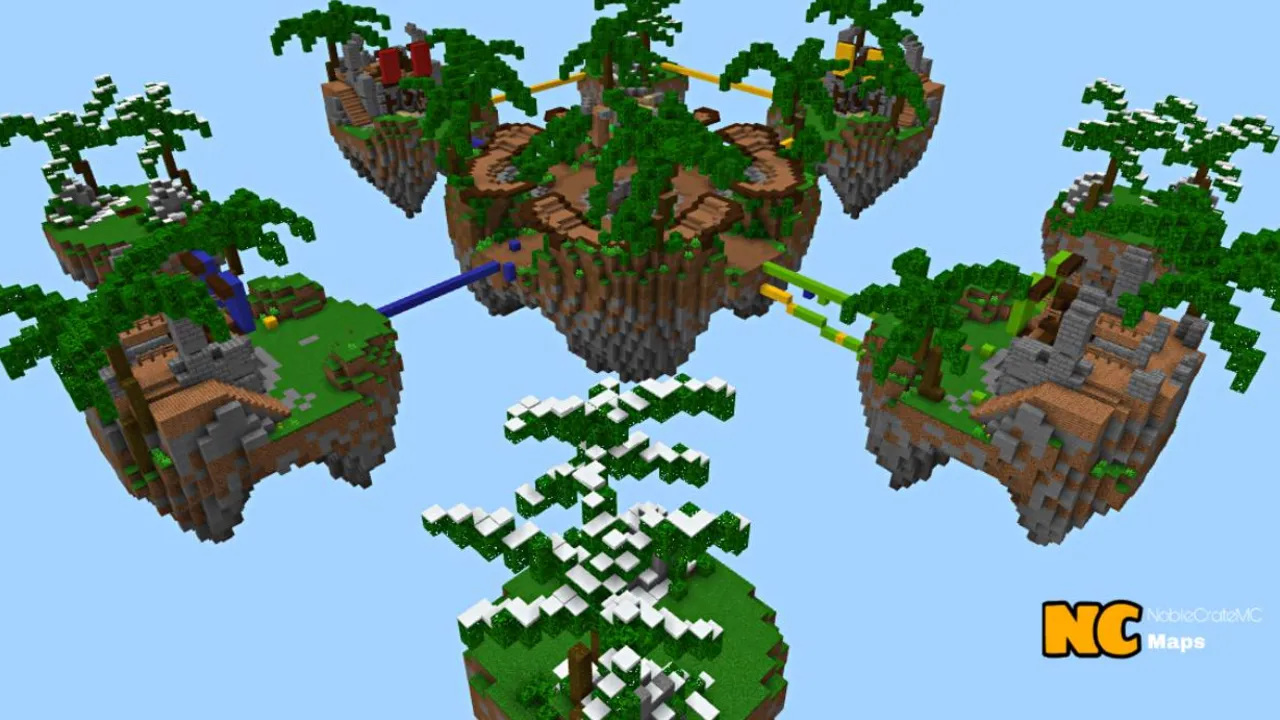 NC Practice Bed Wars map: Floating islands with trees and beds