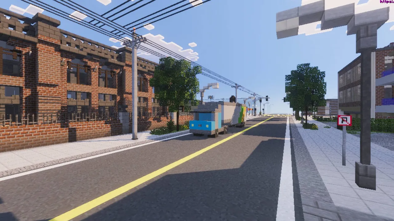 New Clark City map: Street with buildings and a truck