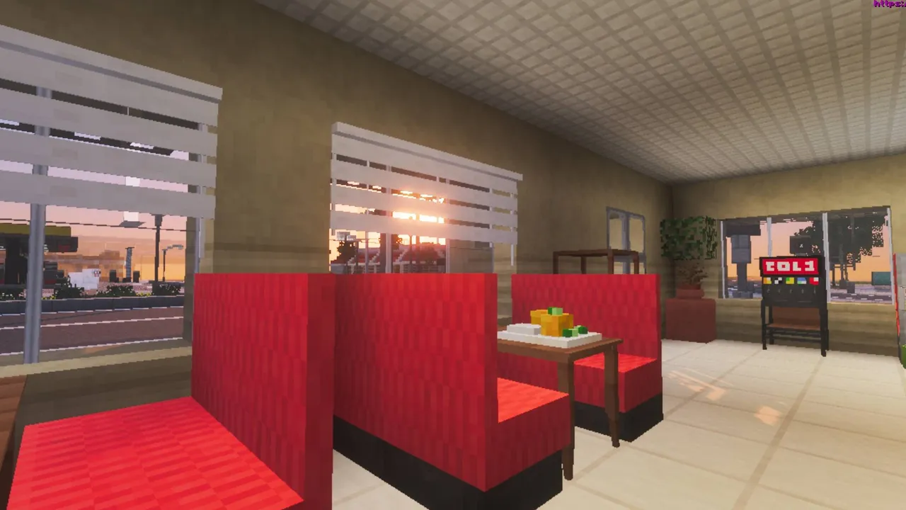 New Clark City map: Red booth seating inside a diner