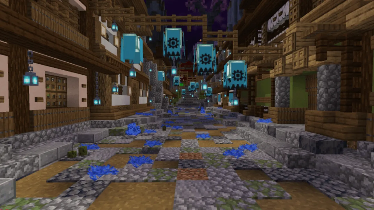 Old Japanese Town in the Cherry Biome map: Japanese town with lanterns and stone path