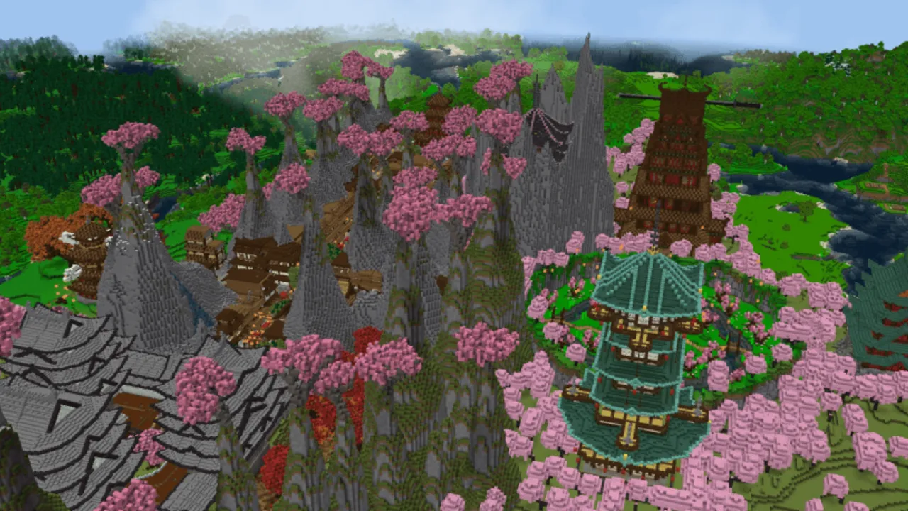 Old Japanese Town in the Cherry Biome map for Minecraft PE: The City
