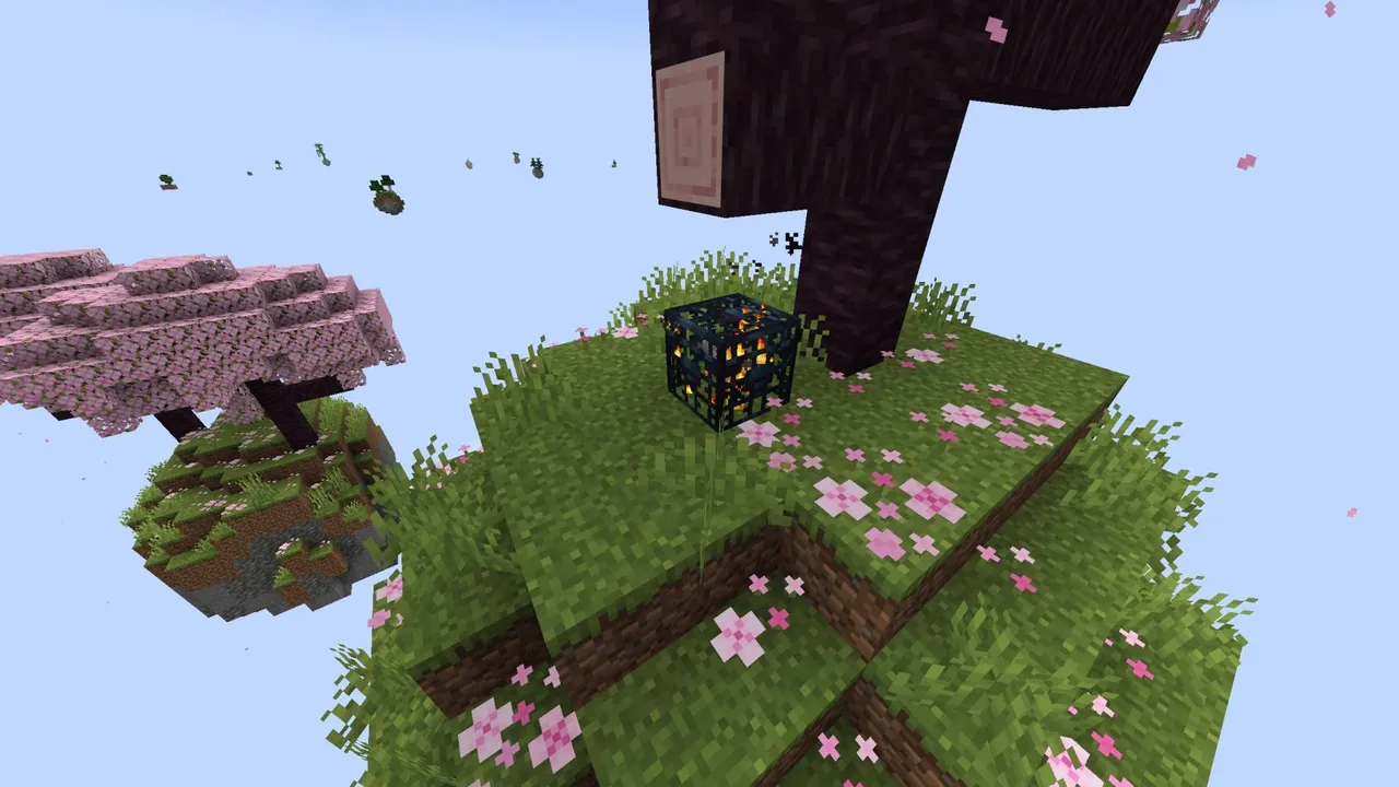 One Block - MCPower Edition map: Floating island with cherry tree and glowing block