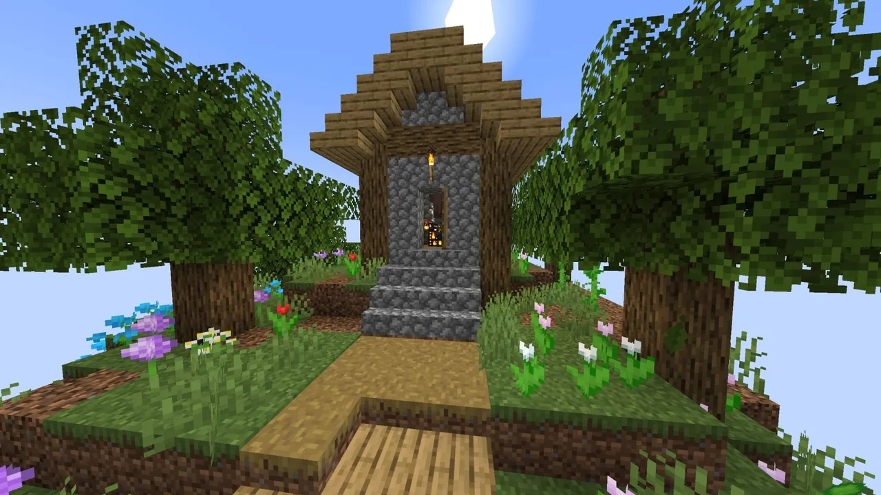 One Block - MCPower Edition map: Stone archway with torch and trees