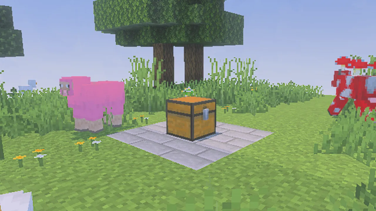 One Chest map: Pink sheep near chest on stone slab