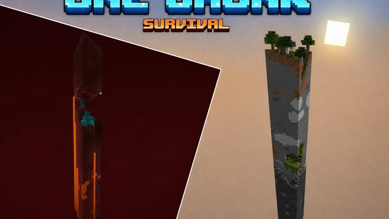 One chunk map for Minecraft PE: One chunk survival map with tall tower and cave