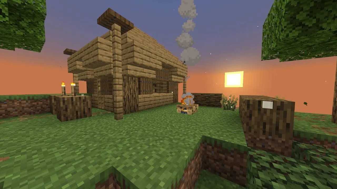 One chunk map: Wooden house with torches and smoke