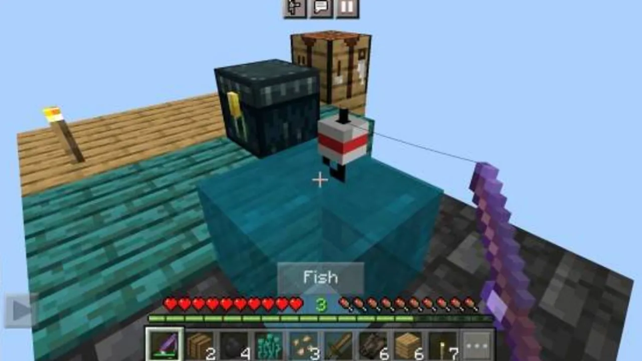 One Ocean Block map: Fishing rod on water block with fish caught