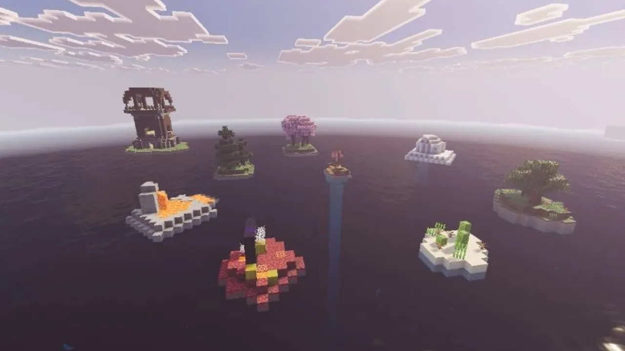 Only Raft World 100 Days Survival map: Many small islands floating in open ocean
