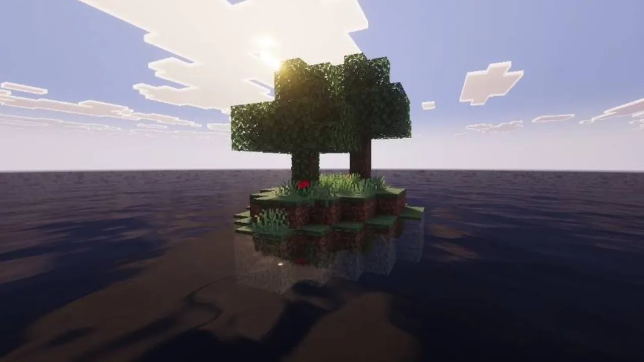 Only Raft World 100 Days Survival map: Small grass island with trees in ocean