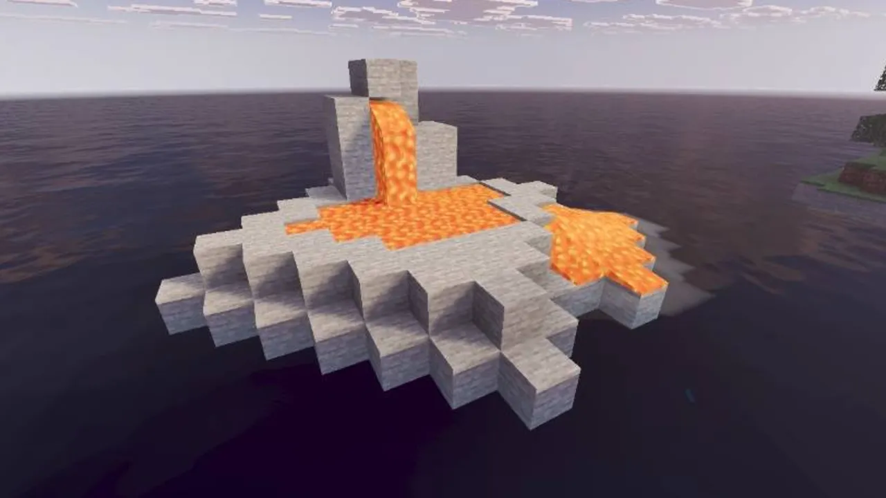 Only Raft World 100 Days Survival map: Stone island with flowing lava