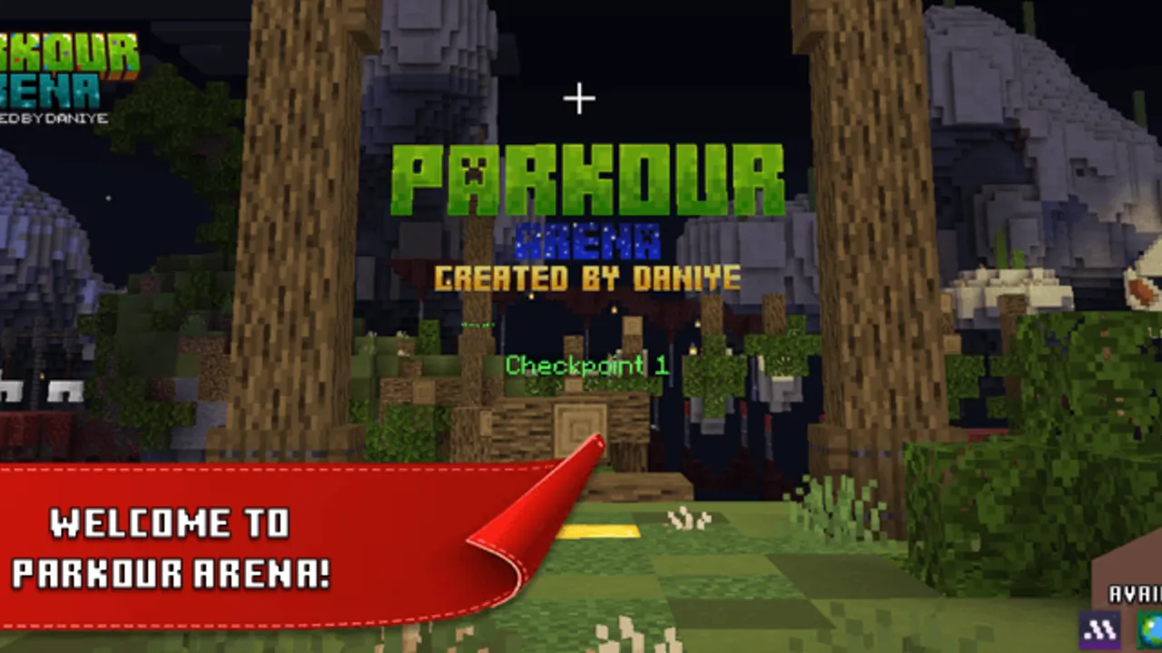 Parkour Arena map: Parkour menu with checkpoint one